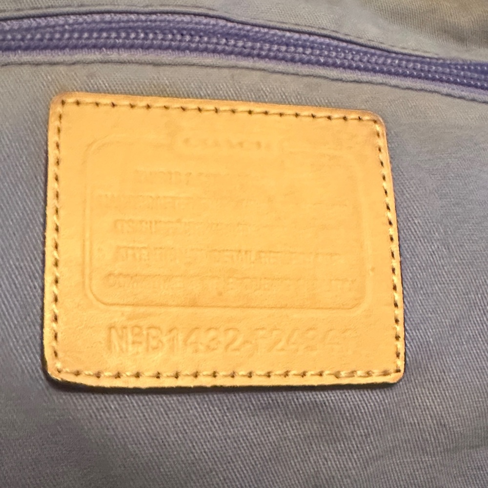 Project Coach Blue Leather Tote with Tan Accents/ handles are tan and yellow - Picture 14 of 16